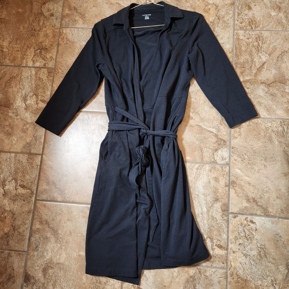 Lands' End Black Wrap Cardigan Tie Front Women's Small 4 6
